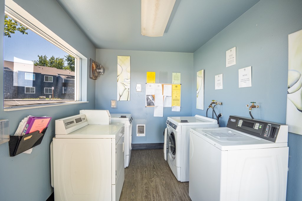 A laundry room with a washer and dryer in it.