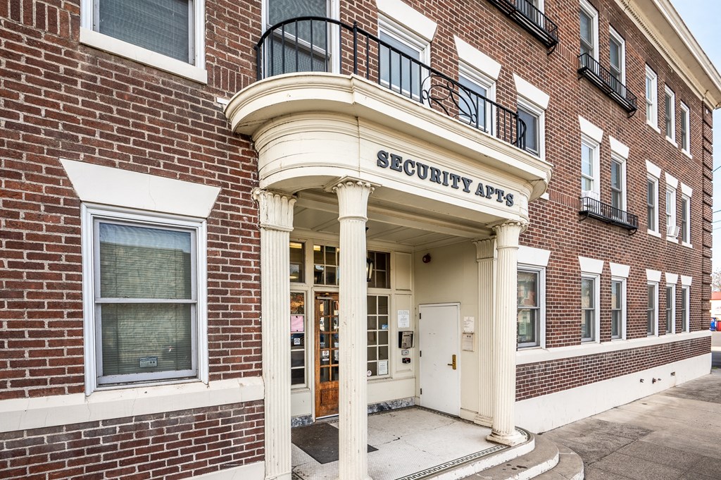 the front entrance of the security art building