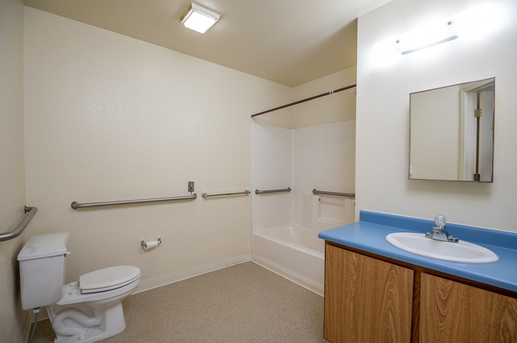 a bathroom with a sink toilet and a bath tub