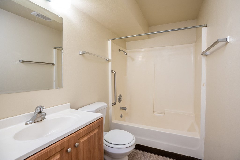 the preserve at ballantyne commons apartment bathroom with sink toilet and shower