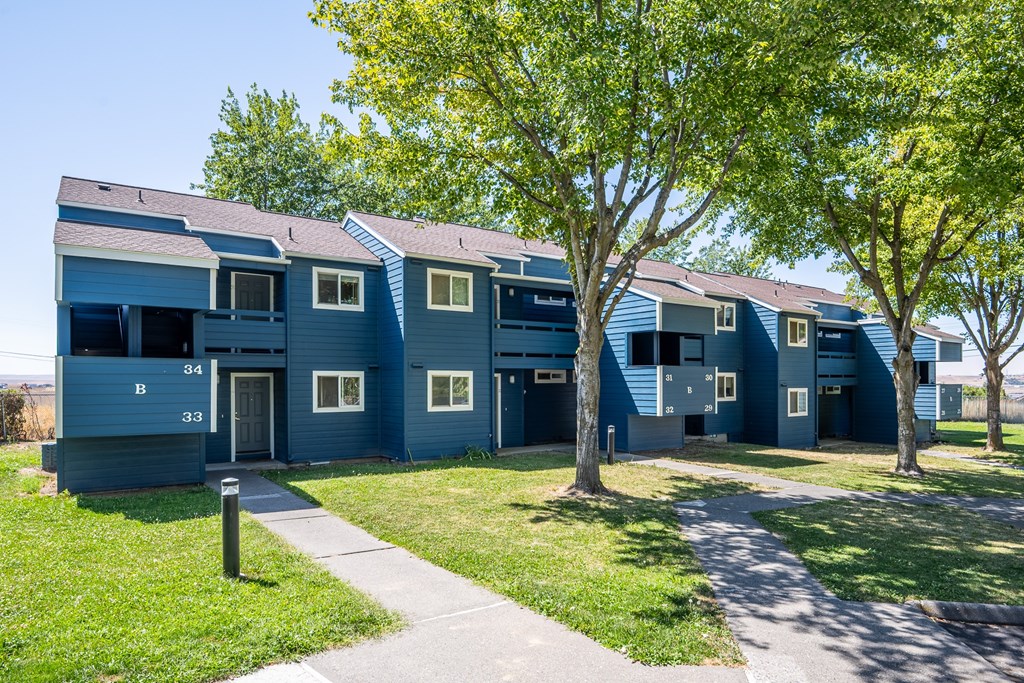 A blue building with the number 34 on it.