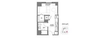 a floor plan of a small apartment with a bedroom and a living room