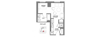 a floor plan of a small house with a bedroom and a living room