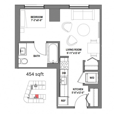 a floor plan of a small house with a bedroom and a living room