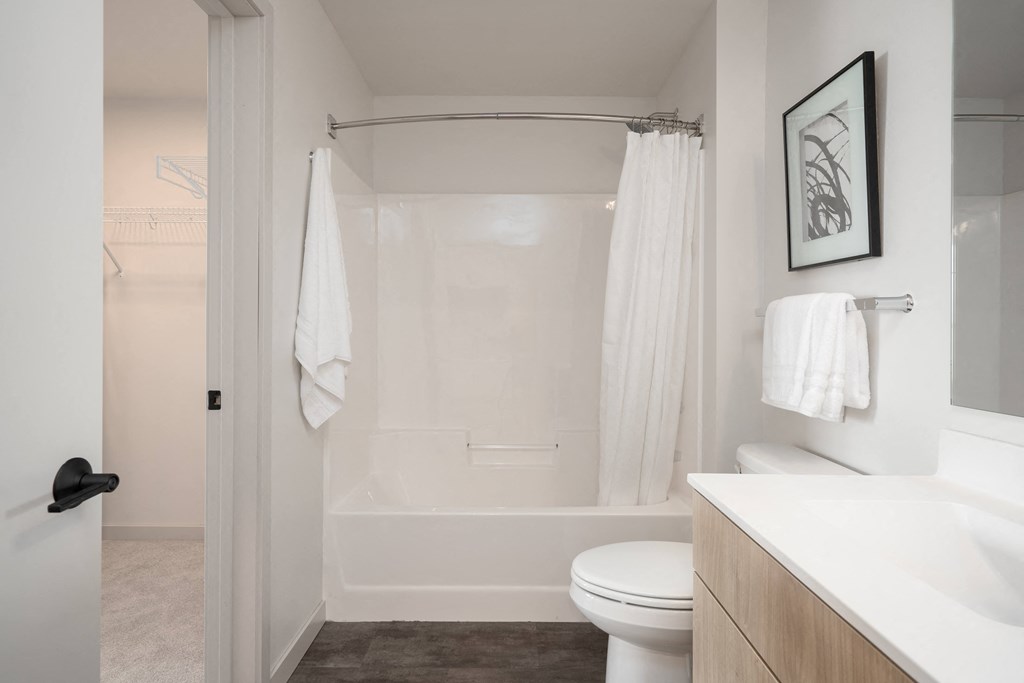 a bathroom with a shower and a sink and a toilet