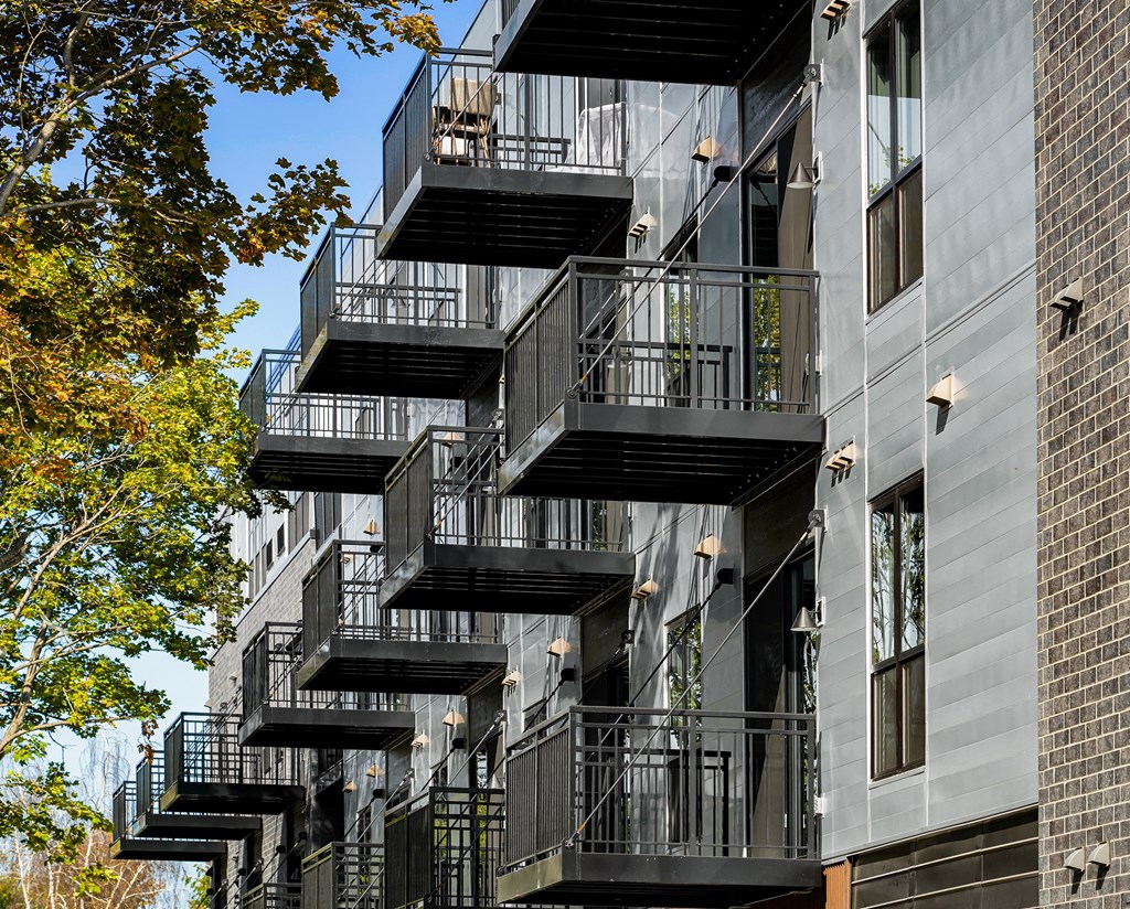 a series of balconies on the side of a building