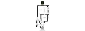 A black and white image of a floor plan for a 1 bedroom, 1 bath apartment.