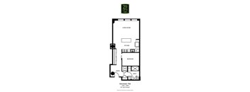 A floor plan of a 2nd floor apartment with a living room, kitchen, bedroom and bathroom.