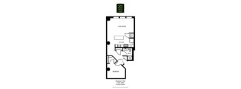 A floor plan of a one bedroom apartment.