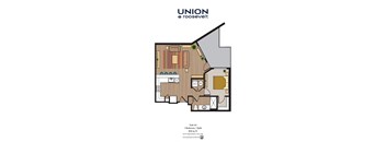 a floor plan of a unit with a bedroom and bathroom