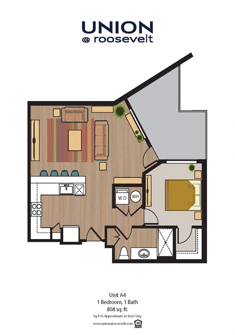 a floor plan of a unit with a bedroom and bathroom