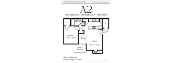 A floor plan for a one bedroom, one bathroom apartment.