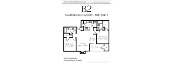 A floor plan for a two bedroom, two bath apartment.