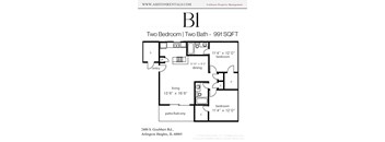 A floor plan for a two bedroom, two bath apartment.