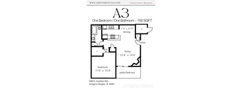 A floor plan for a one bedroom apartment with one bathroom.