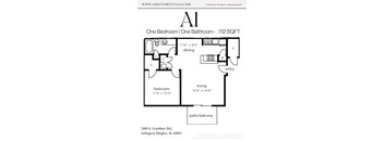 A floor plan for a one bedroom, one bathroom apartment of 712 square feet.
