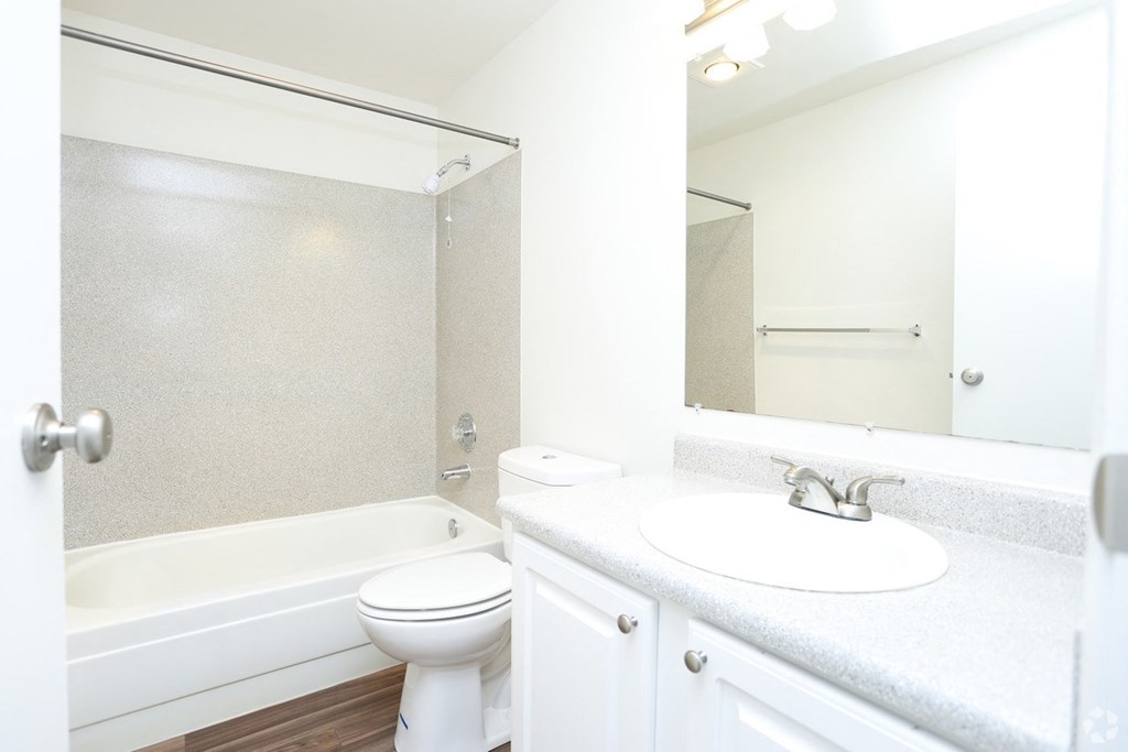 a bathroom with a sink toilet and a bath tub