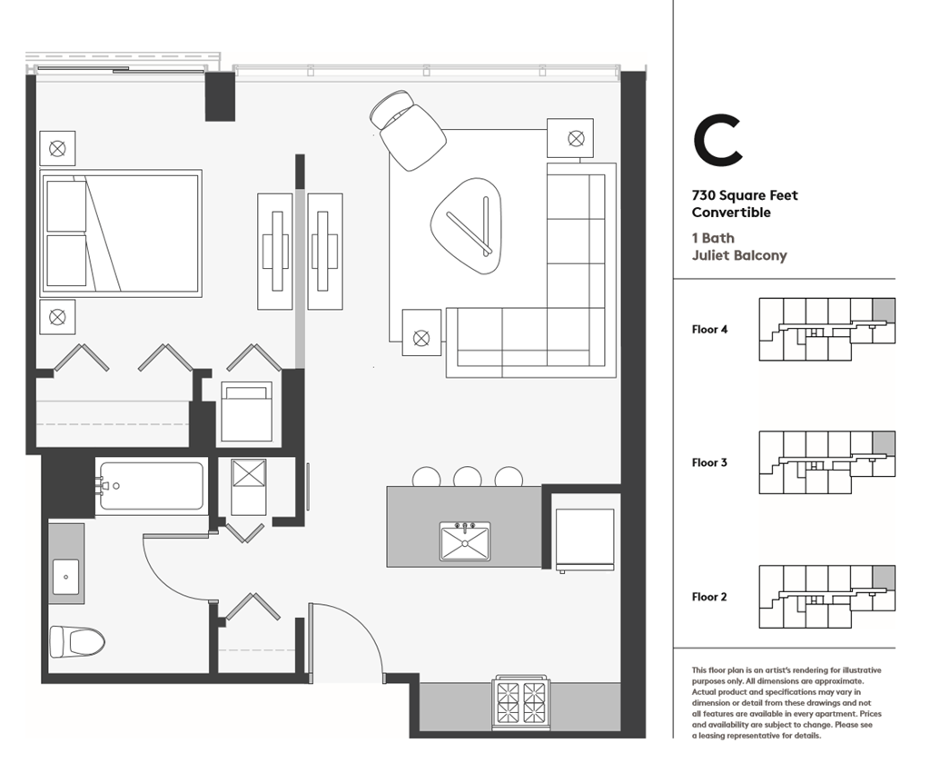 a floor plan of a living room with a bedroom and a bathroom