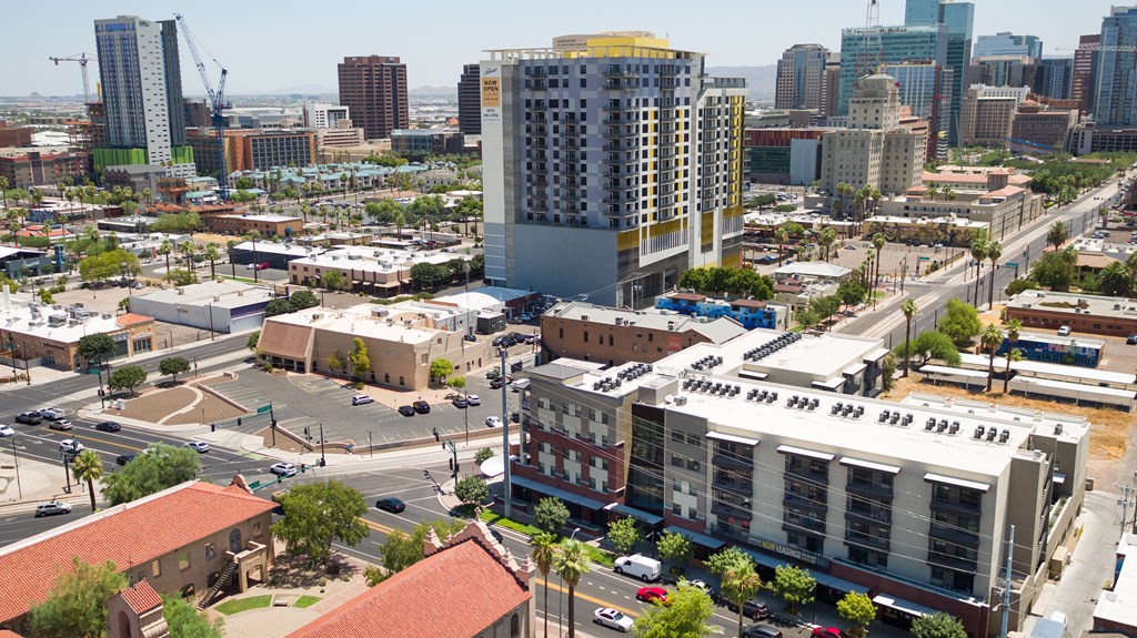 Aerial Building Exterior View Of Union at Roosevelt Apartments In Phoenix, AZ