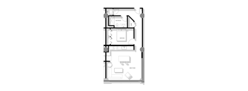 a floor plan of a small house with a bedroom and a living room