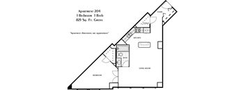 a floor plan of a 1 bedroom floor plan with a peaked roof and a 90