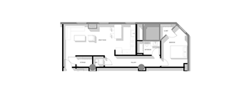 a floor plan of a small house with a bedroom and a living room