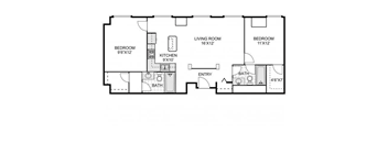 a floor plan of a small house with bedrooms and a living room
