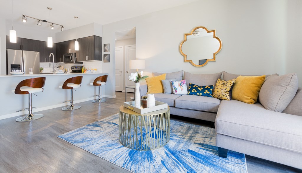 Open Concept Kitchen And Living Room Space At Union at Roosevelt Apartments In Phoenix, AZ