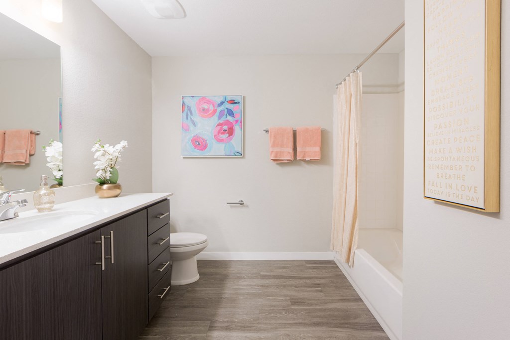 Modern Apartment Bathrooms At Union at Roosevelt Apartments In Phoenix, AZ