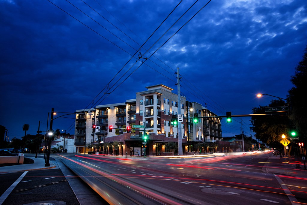Exterior View Of Union at Roosevelt Apartments At Night