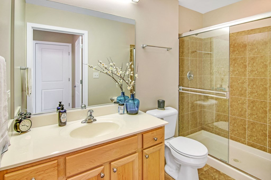 a bathroom with a sink toilet and a shower