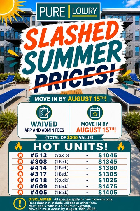 A flyer advertises slashed summer prices for a move-in by August 15th.