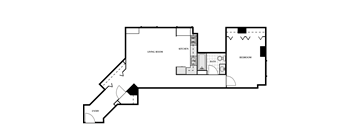 a floor plan of a bedroom floor plan with an open floor plan to the right