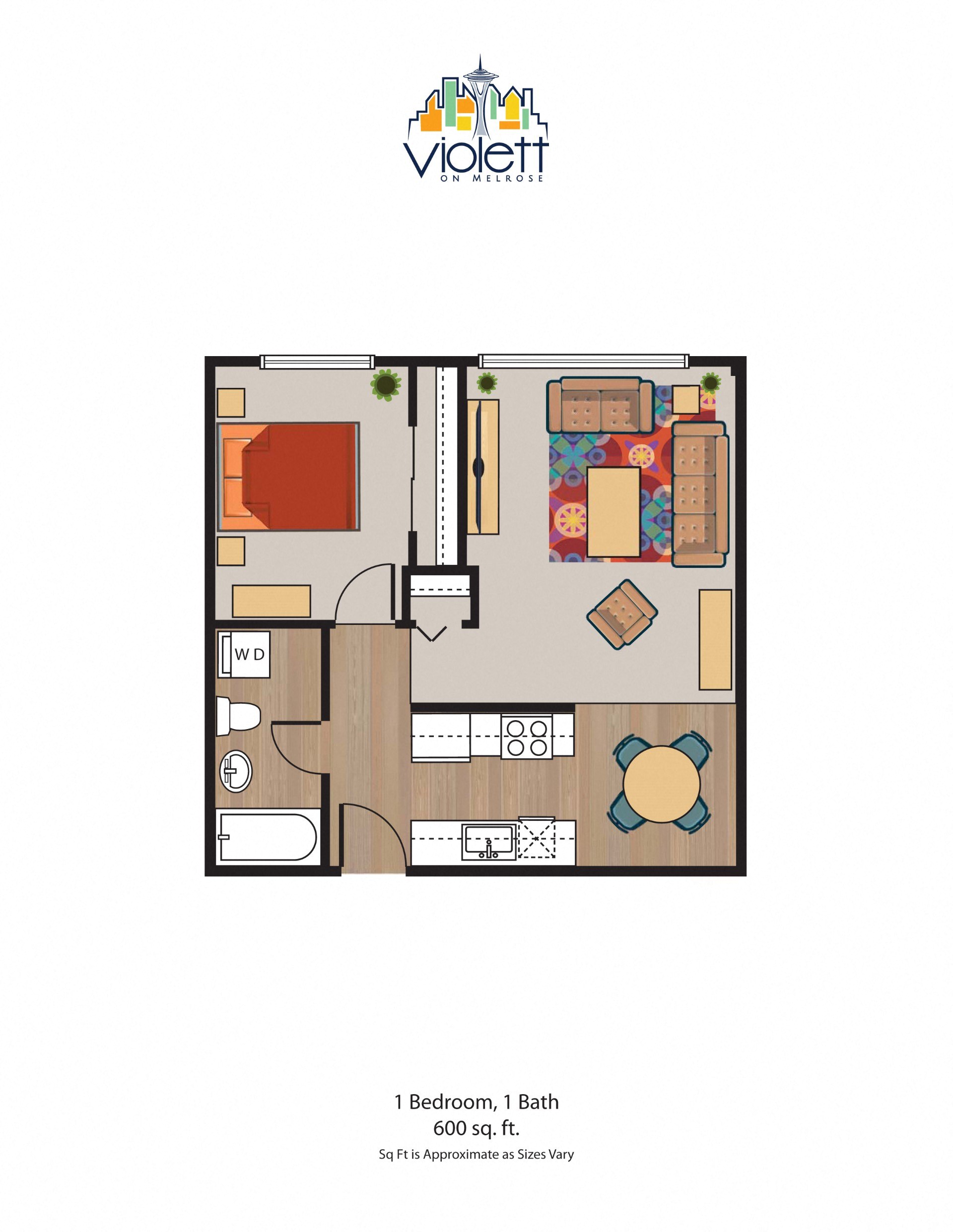 a floor plan for a 1 bedroom unit