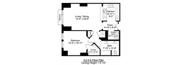 1 Bed 1.5 Bath Floor Plan at Residences Providence, Rhode Island 2903