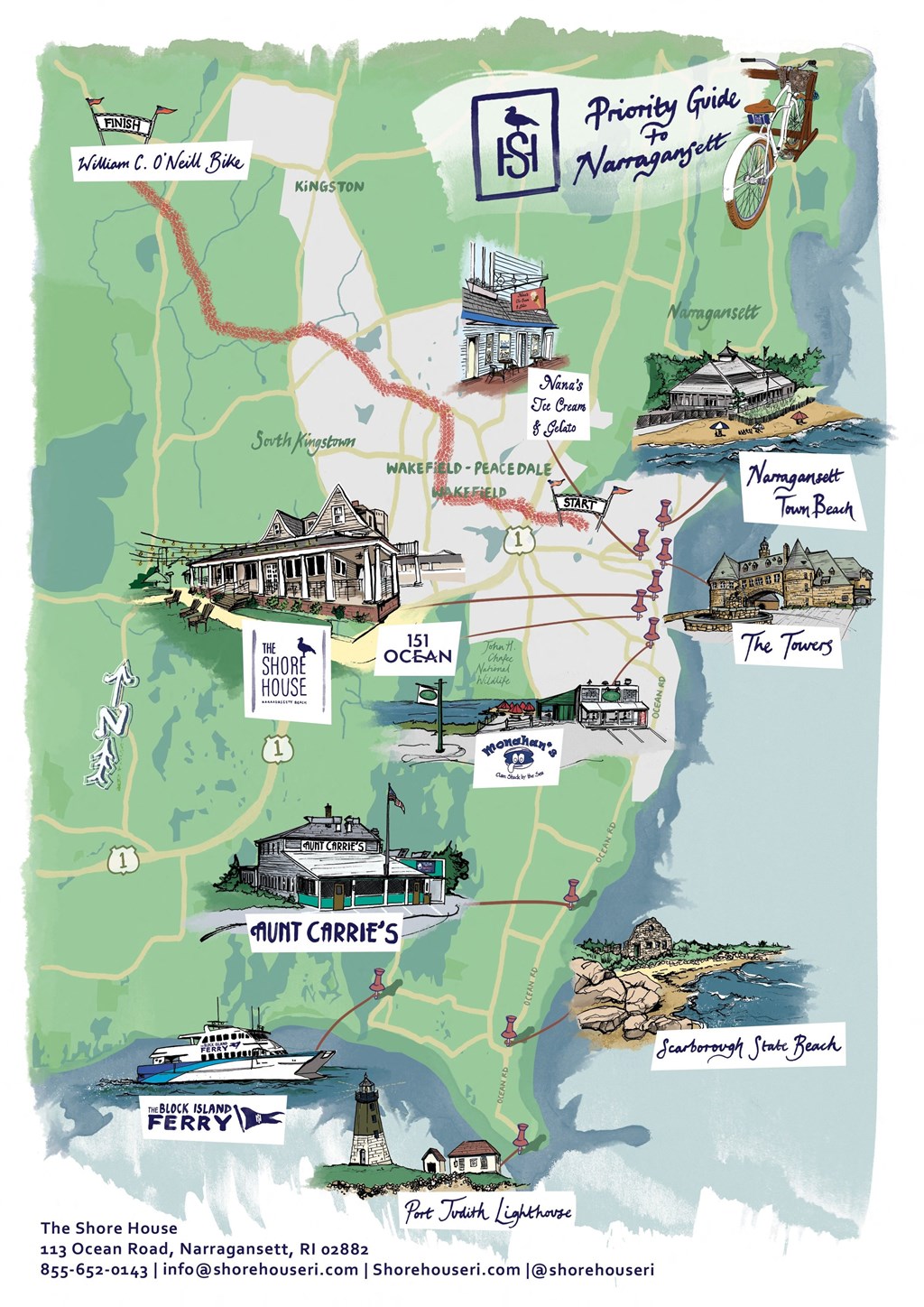 Map of the area with some of the attractions at 151 Ocean Road LLC, Narragansett, 02882
