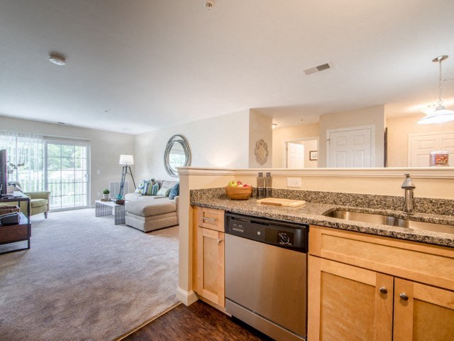 Model apartment kitchen with dishwasher