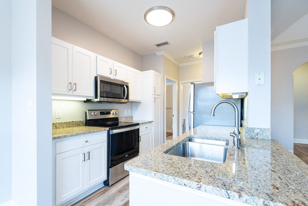 Drum hill one bedroom kitchen with granite counters and stainless appliances