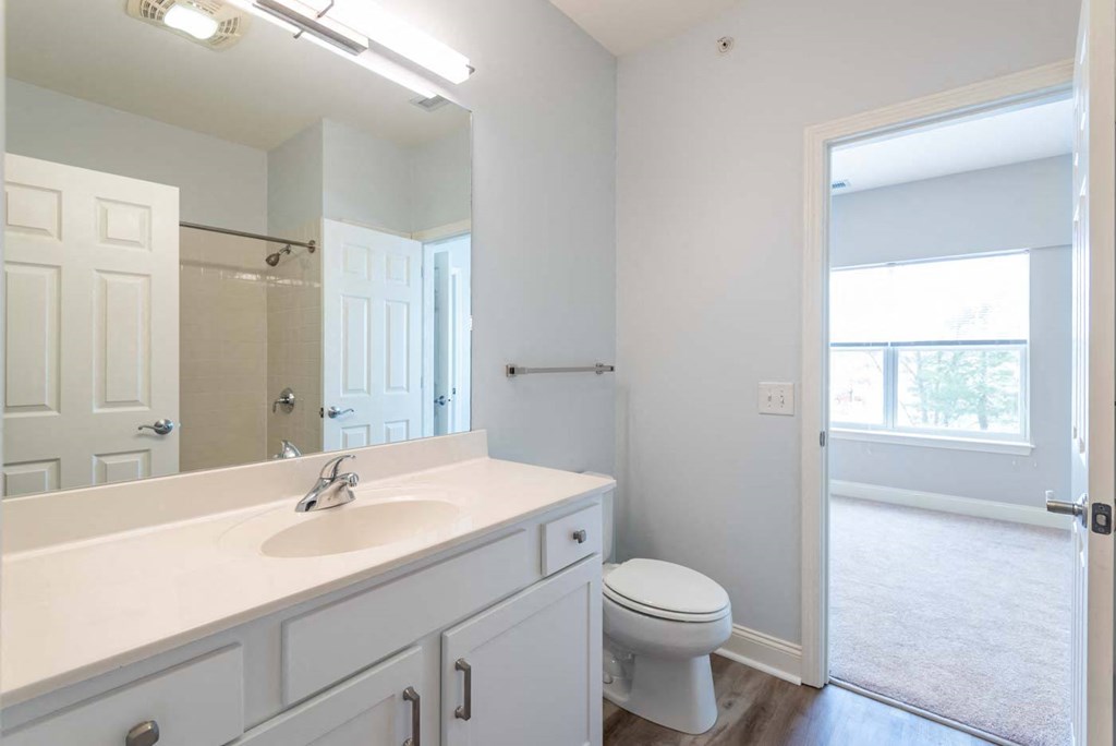Drum Hill 2 Bedroom Apartment bathroom with laminate flooring