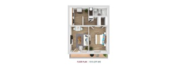 A floor plan of an apartment at 1515 Levy Ave.
