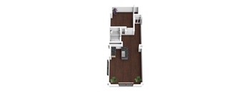 a floor plan of a small apartment with a bedroom and a bathroom