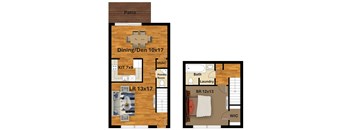 A floor plan of a house with a patio, dining room, laundry room, and WIC.