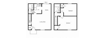 A black and white image of two floor plans for a house.