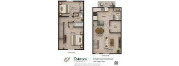 A floor plan of a 2 Bedroom Townhouse at Crystal Bay.