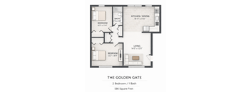 A floor plan of a one bedroom apartment with a bathroom and a living room.