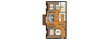 A floor plan of a house with a laundry room, bathroom, and living room.