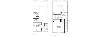 A floor plan of a two-story house with labeled rooms and dimensions.