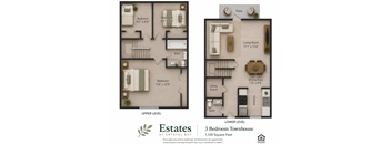 A 3 Bedroom Townhouse at Crystal Bay is shown in two different layouts.