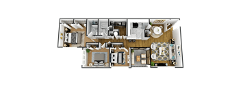 3d furnished floor plan of a 1 bedroom apartment
