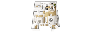 3d rendering of Floor plan - 1 bedroom 1 bath at Aqua Bay Apartments in Naples, FL 34116